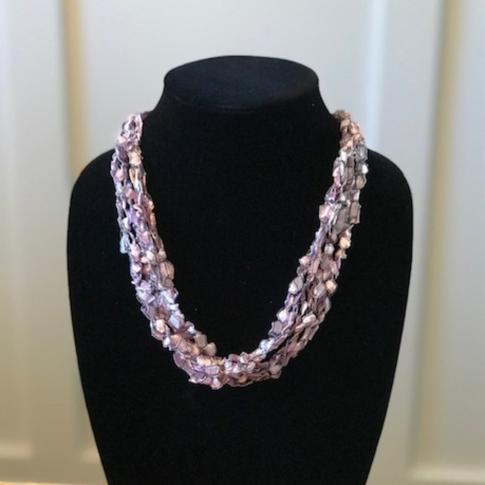 New Adjustable Ladder Ribbon Necklace - Pink Crystal